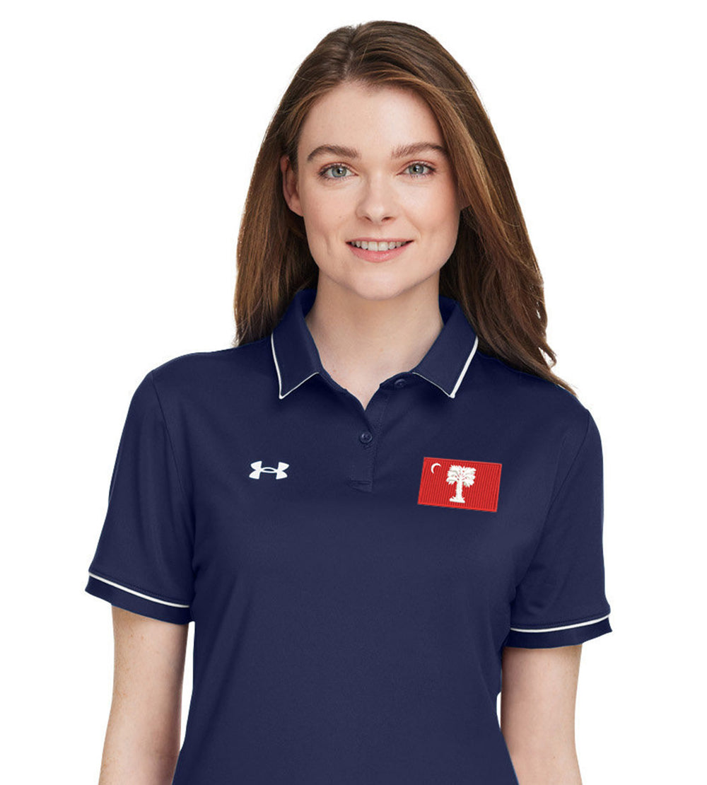 Big Red Palmetto Flag, Under Armour Ladies' Tipped Teams Performance Polo- Navy
