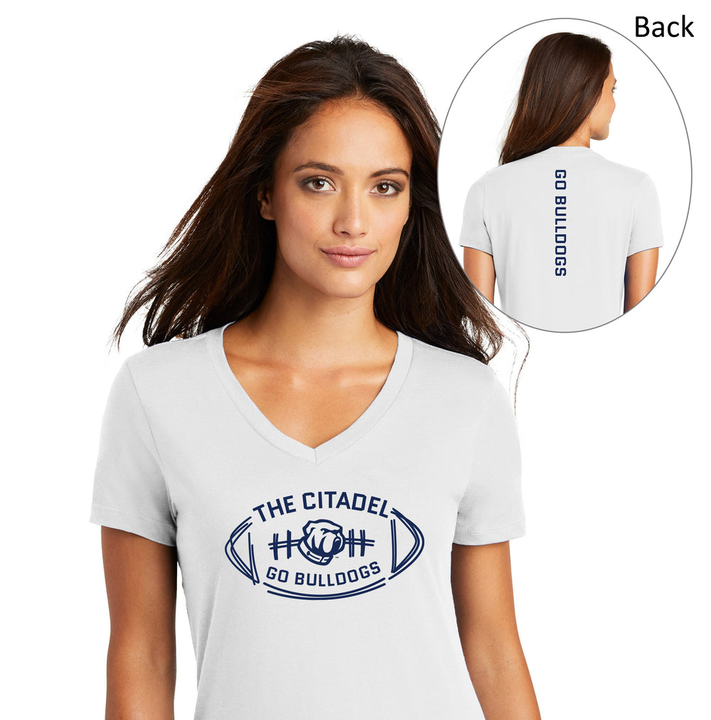 The Citadel Bulldog, Football  Women’s V-Neck Tee Shirt-White