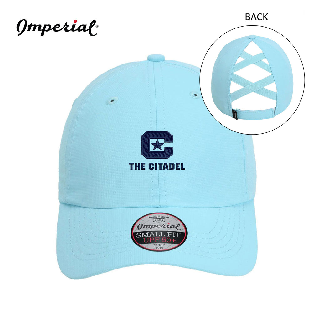 The Citadel, C Star, Imperial - The Hinsen Performance Ponytail Cap- Light Blue
