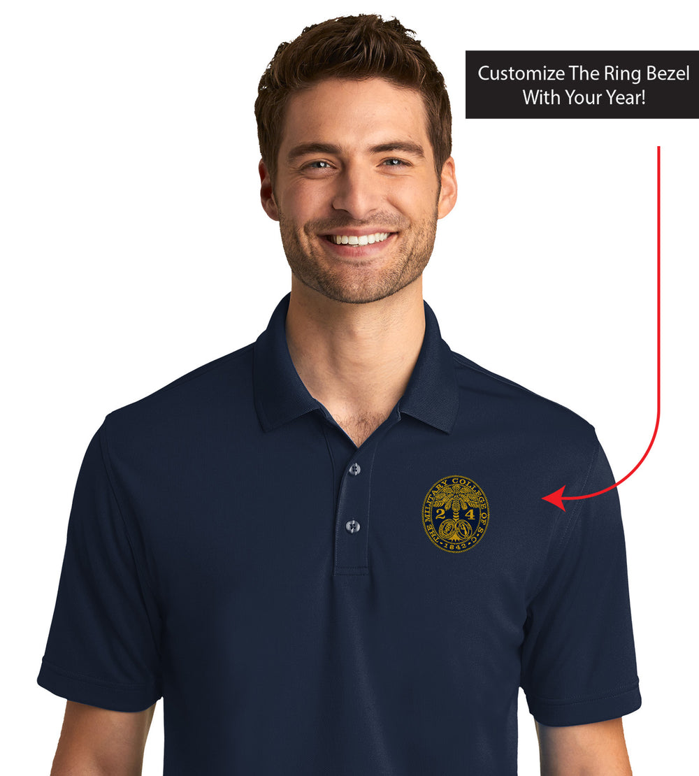The Citadel, Customizable (Your Year) Ring Bezel Design, UV Micro-Mesh Polo Shirt- Navy