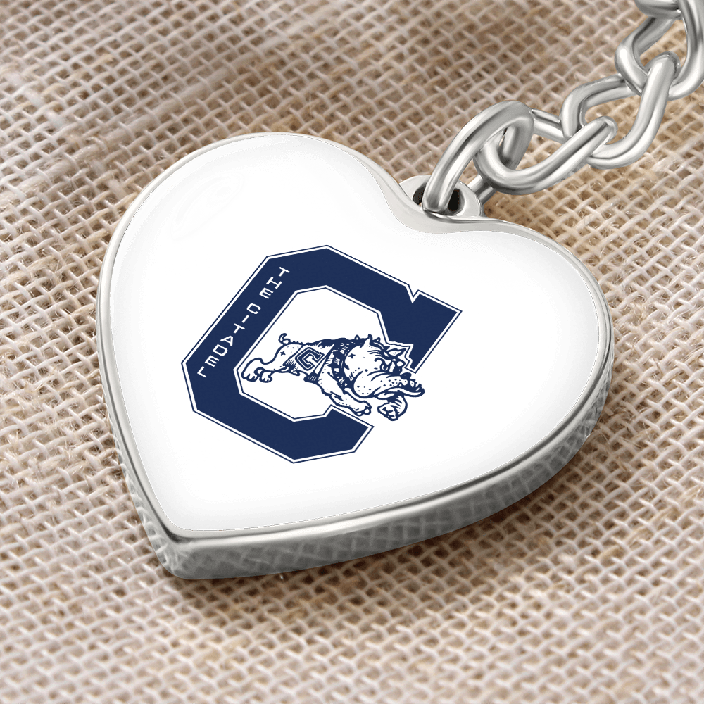 The Citadel, Jumping Bulldog logo, Heart Keychain - Silver
