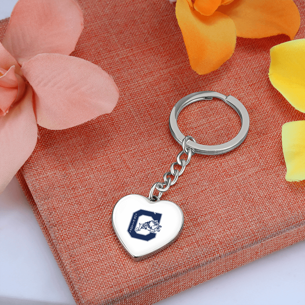 The Citadel, Jumping Bulldog logo, Heart Keychain - Silver