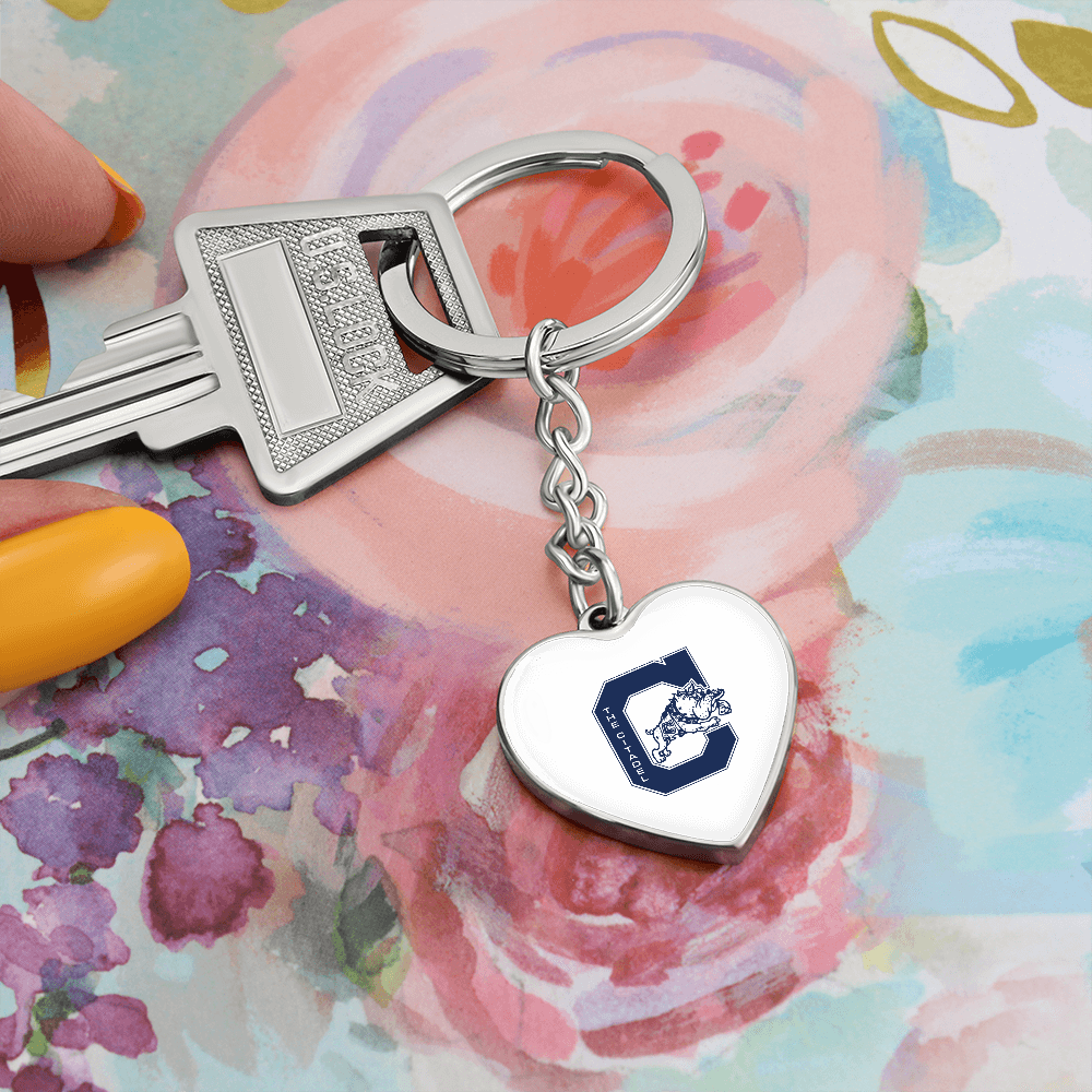 The Citadel, Jumping Bulldog logo, Heart Keychain - Silver