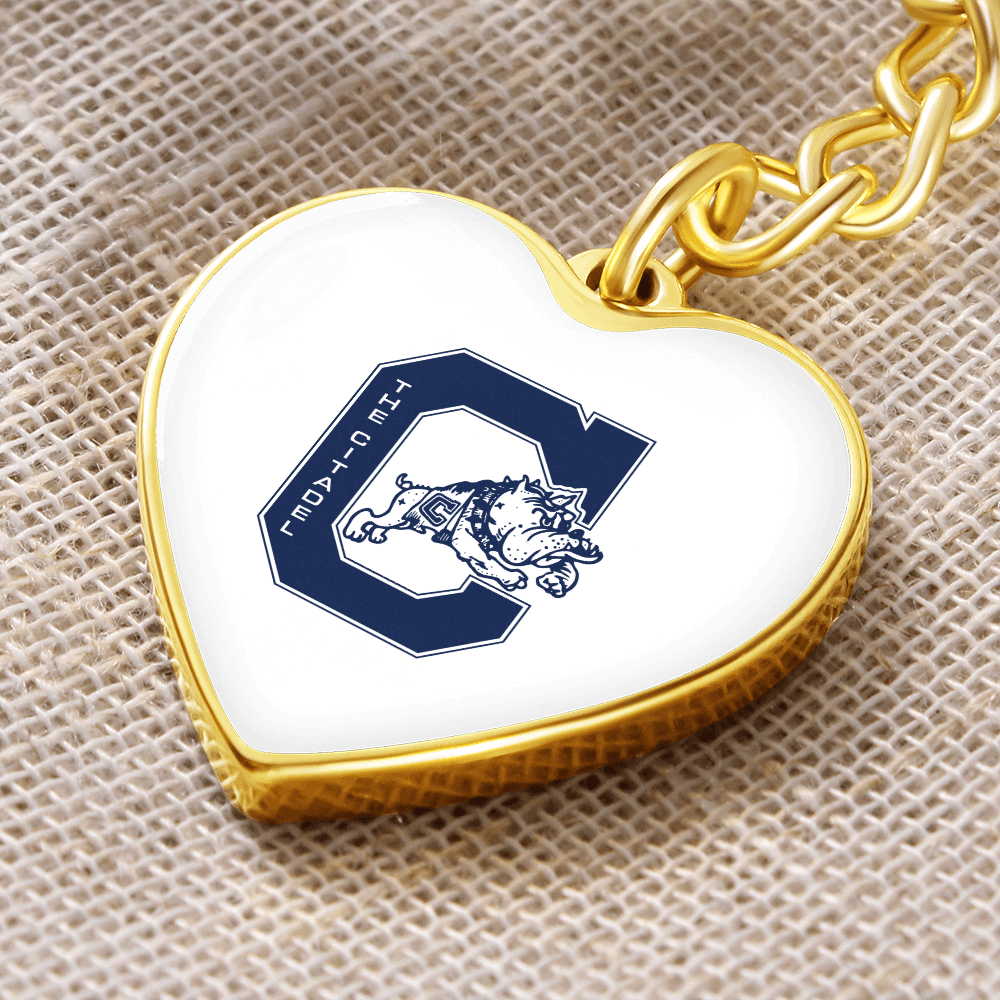 The Citadel, Jumping Bulldog logo, Heart Keychain - Gold