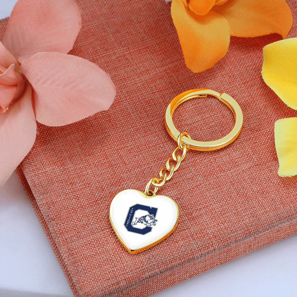 The Citadel, Jumping Bulldog logo, Heart Keychain - Gold