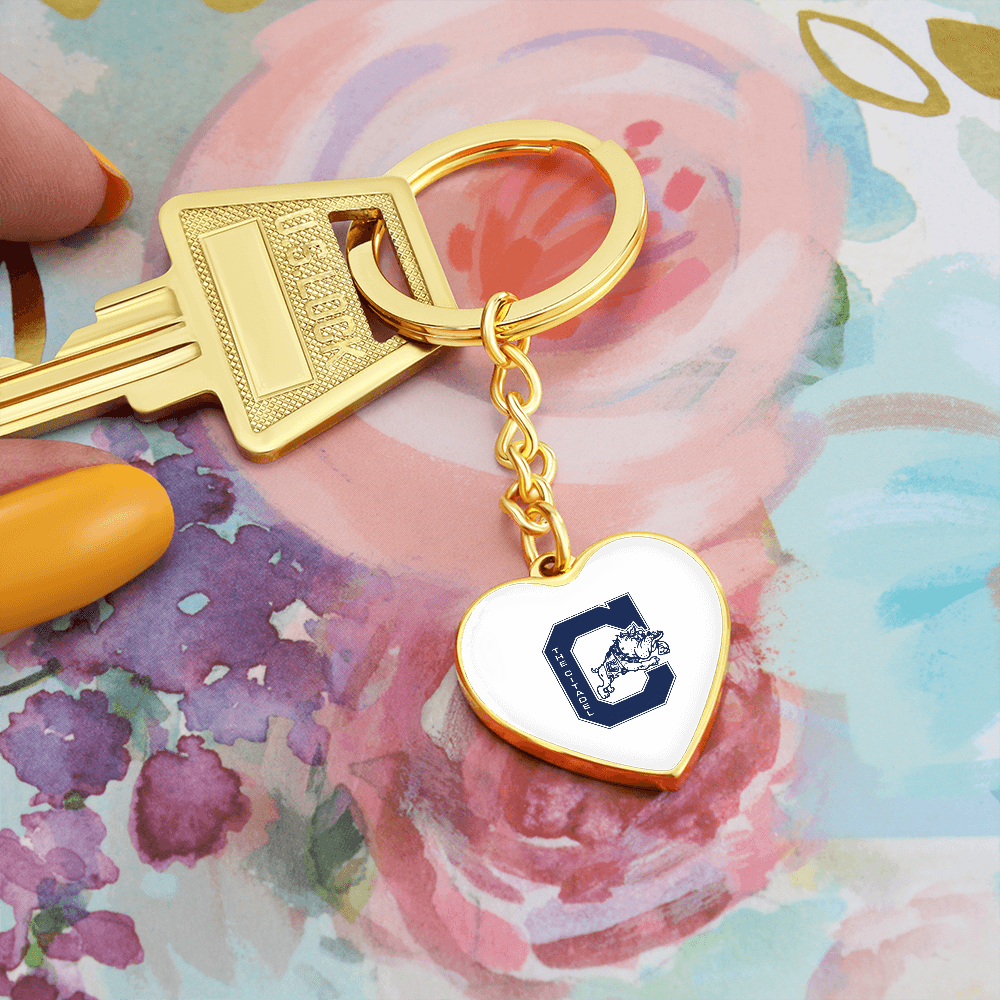 The Citadel, Jumping Bulldog logo, Heart Keychain - Gold