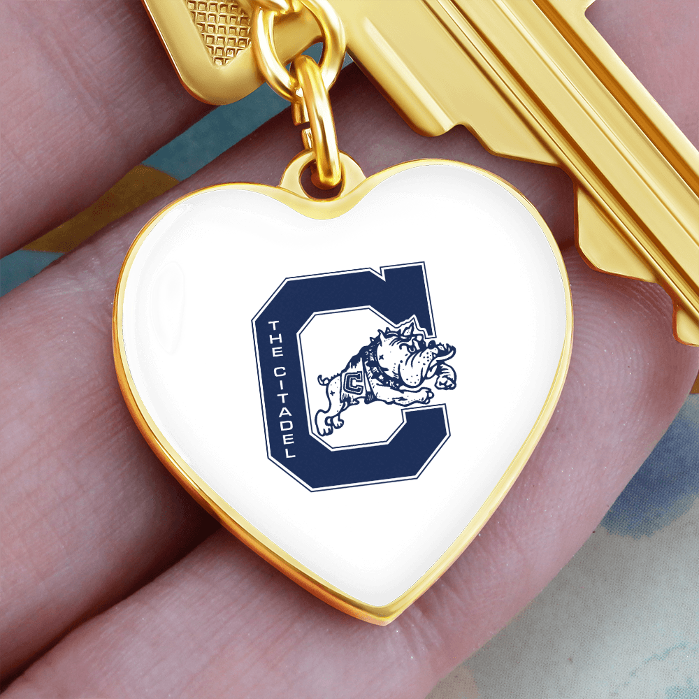 The Citadel, Jumping Bulldog logo, Heart Keychain - Gold