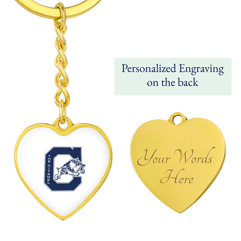 The Citadel, Jumping Bulldog logo, Heart Keychain - Gold