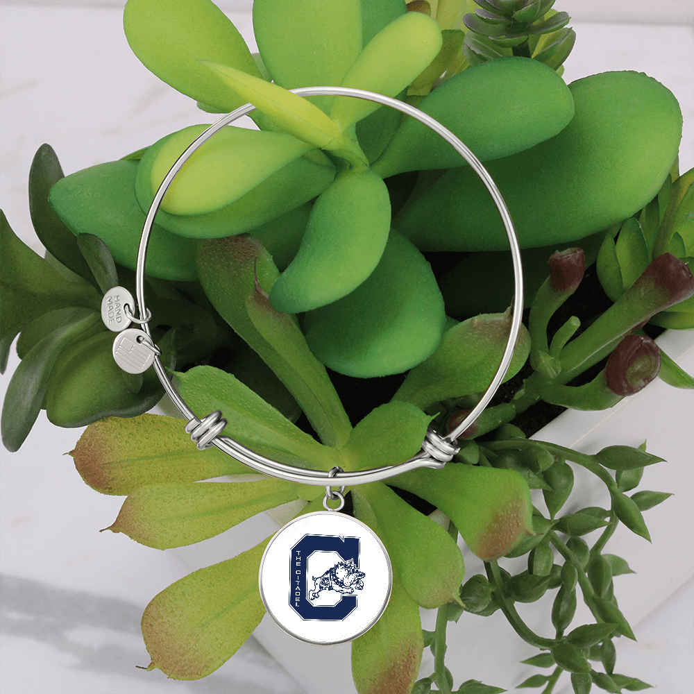 The Citadel, Jumping Bulldog logo, Luxury Circle Bangle - Silver