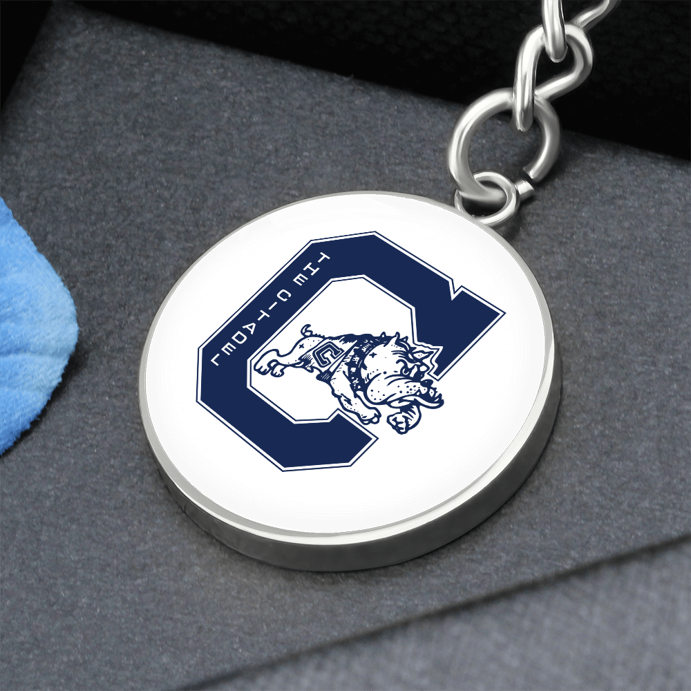 The Citadel, Jumping Bulldog logo, Circle Keychain - Silver