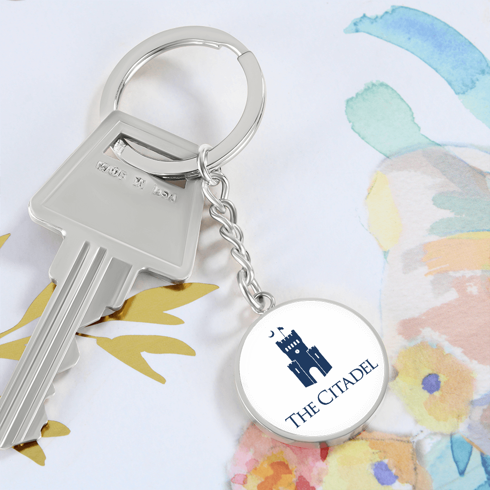 The Citadel, Barracks logo, Circle Keychain - Silver