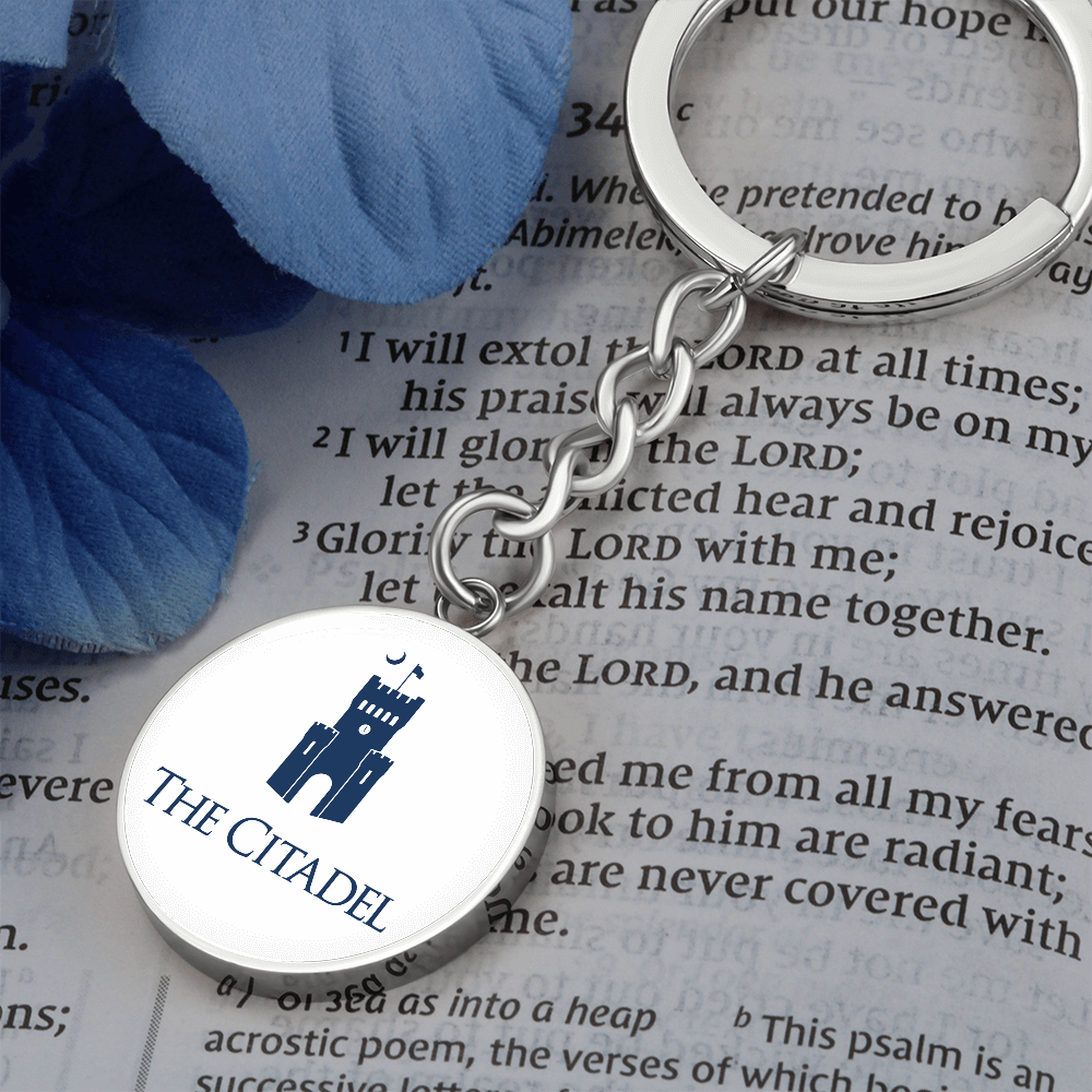 The Citadel, Barracks logo, Circle Keychain - Silver