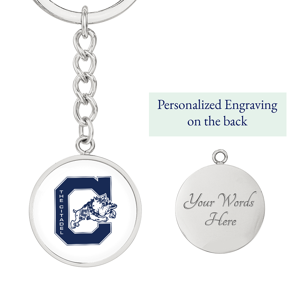 The Citadel, Jumping Bulldog logo, Circle Keychain - Silver