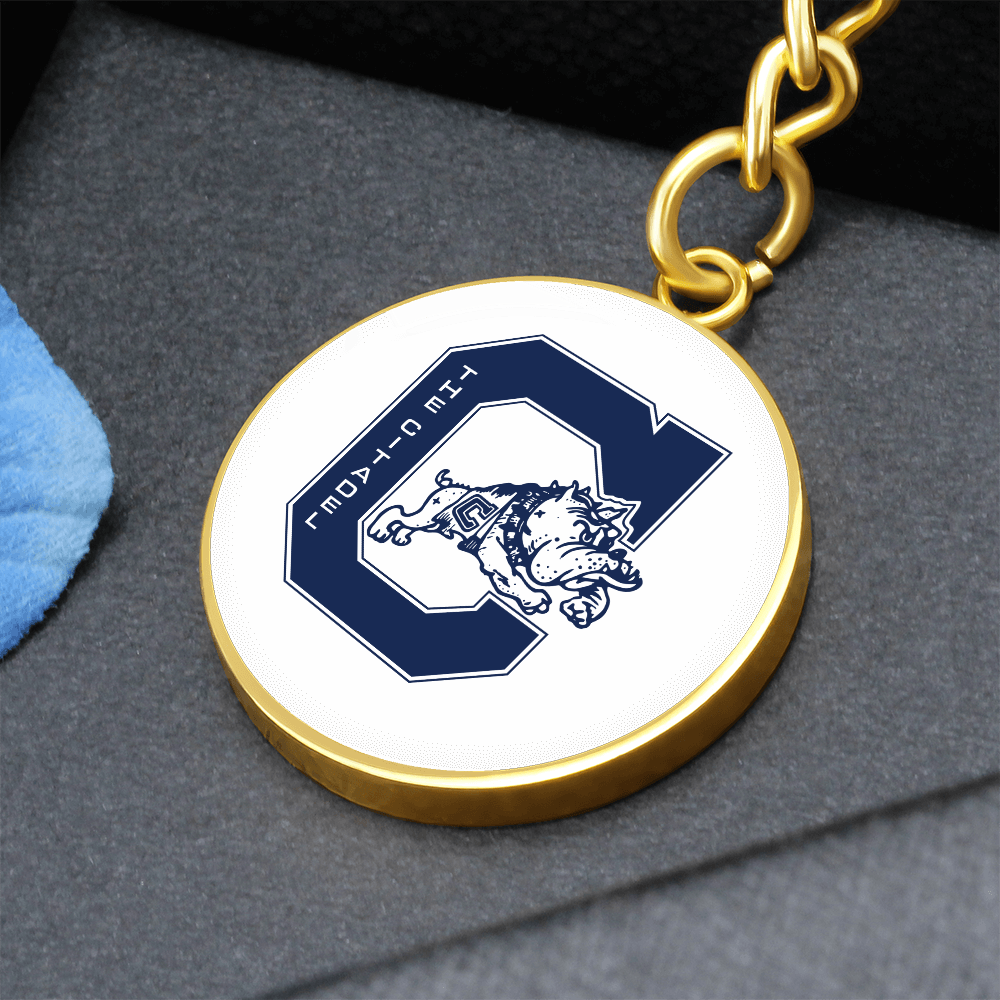 The Citadel, Jumping Bulldog logo, Circle Keychain - Gold