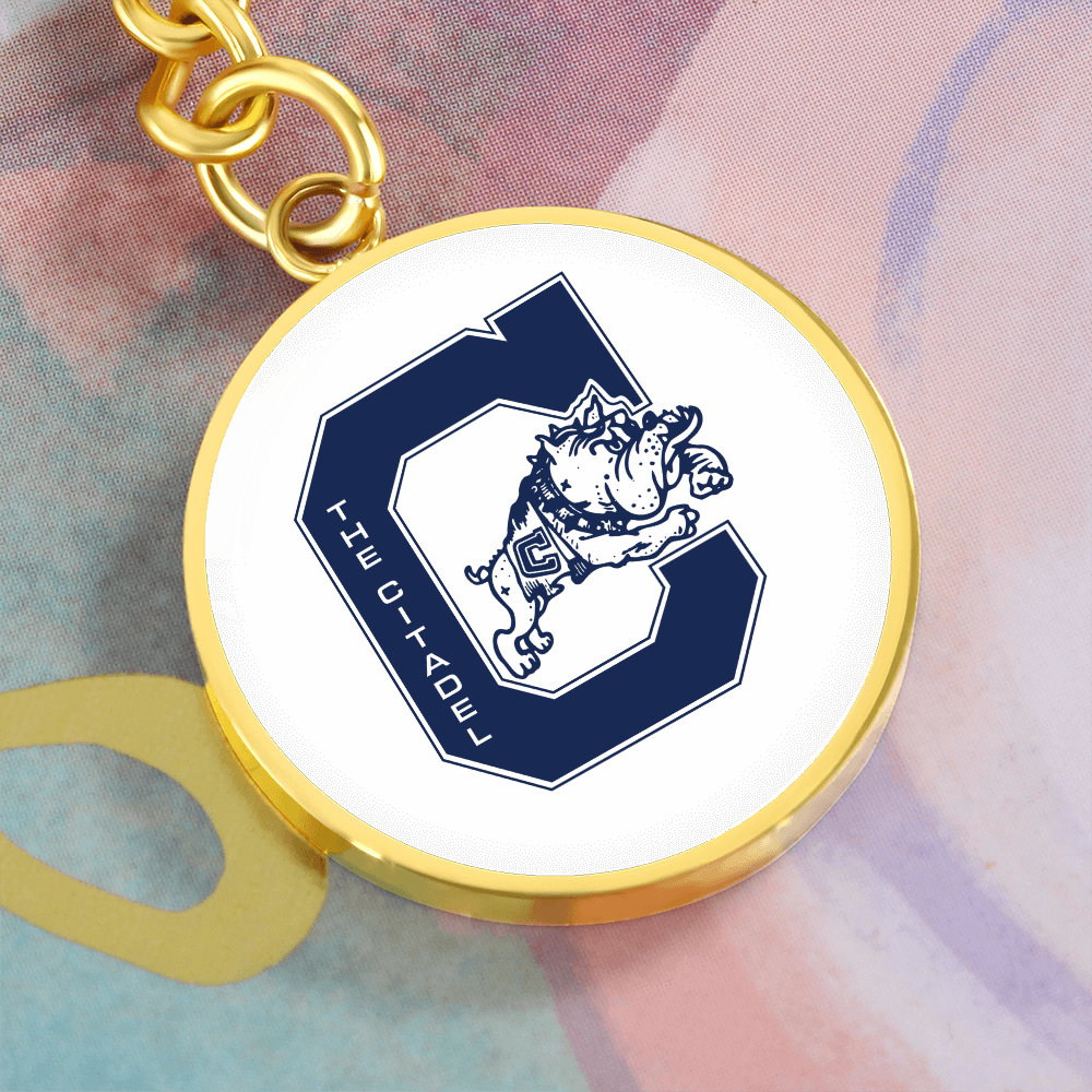 The Citadel, Jumping Bulldog logo, Circle Keychain - Gold