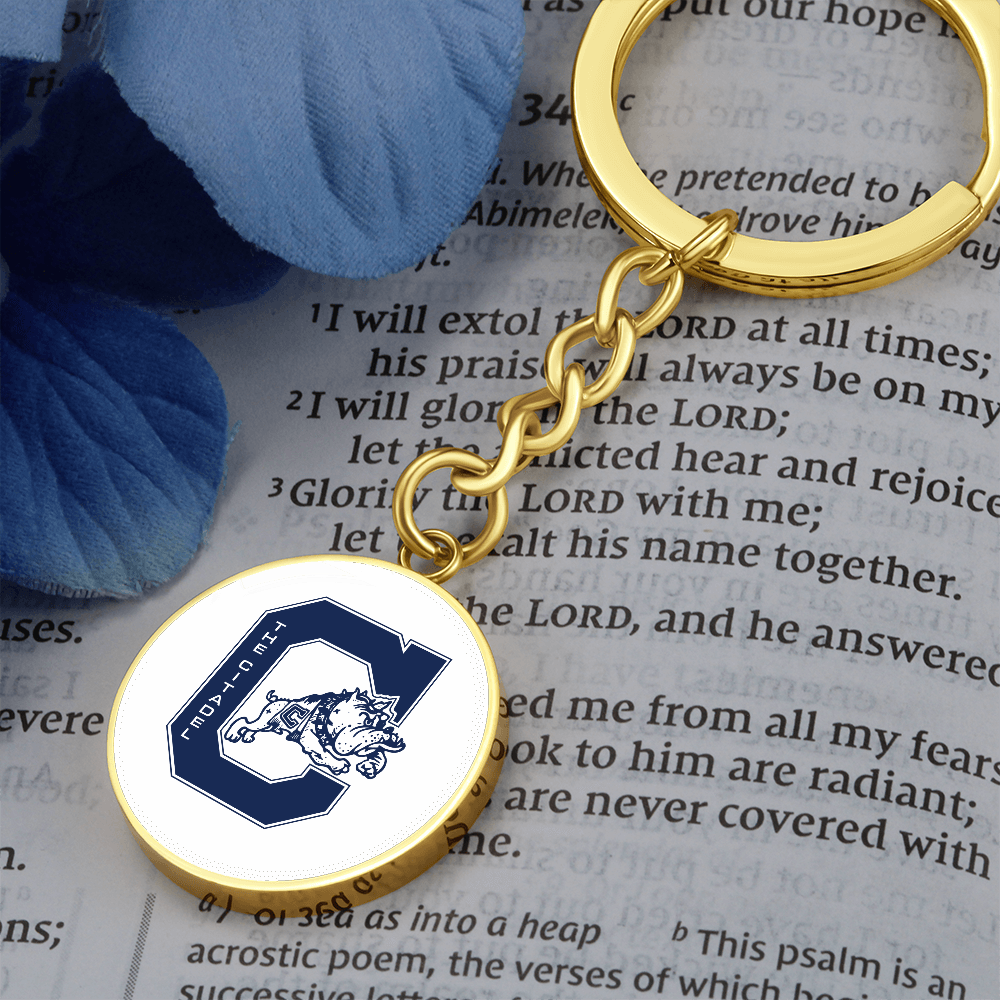 The Citadel, Jumping Bulldog logo, Circle Keychain - Gold