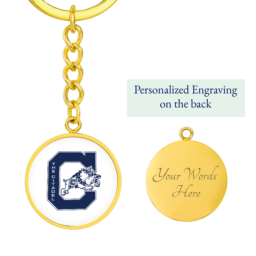 The Citadel, Jumping Bulldog logo, Circle Keychain - Gold