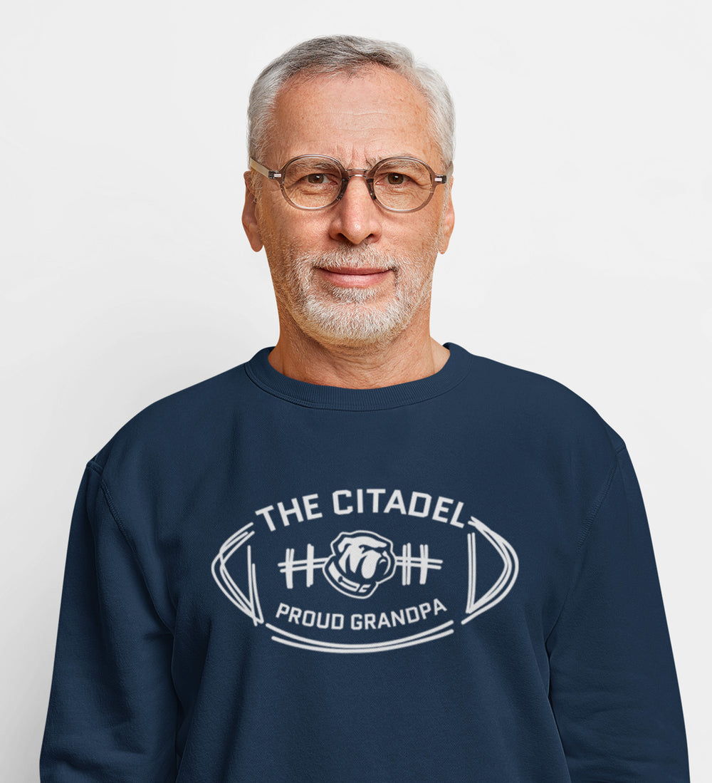 The Citadel Bulldog Proud Grandpa Unisex Sponge Fleece Drop Shoulder Sweatshirt-Navy