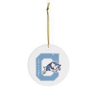Load image into Gallery viewer, The Citadel, Jumping Bulldog C, Vintage Logo, Ceramic Holiday Christmas Ornament
