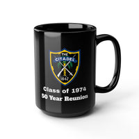 Load image into Gallery viewer, The Citadel, Citadel Shield, Class of 1974 50 Year Reunion, 11/15 Oz Black Mug
