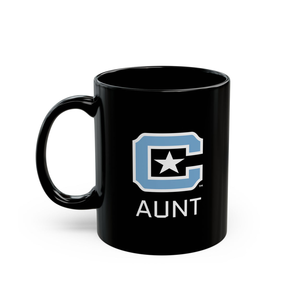 The Citadel Block C Logo, Sports Aunt, Black Mug, 11oz