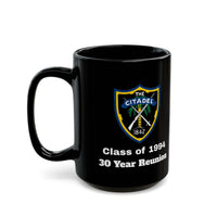 Load image into Gallery viewer, The Citadel, Citadel Shield, Class of 1994 30 Year Reunion, 11/15 Oz Black Mug
