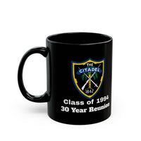 Load image into Gallery viewer, The Citadel, Citadel Shield, Class of 1994 30 Year Reunion, 11/15 Oz Black Mug

