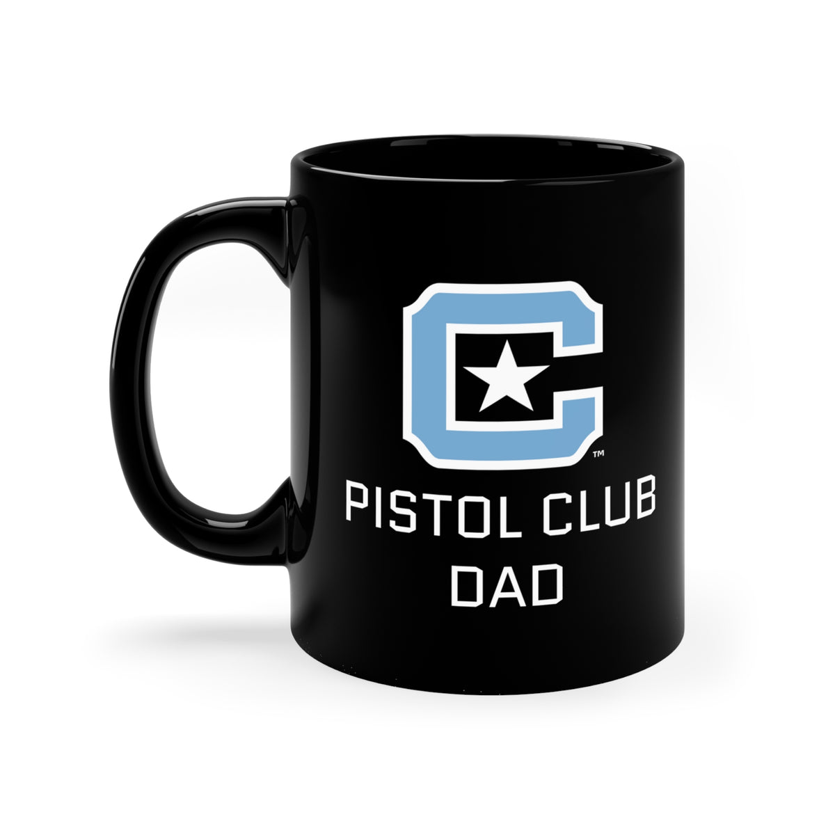 The Citadel Block C Logo, Club Sports Pistol Club Dad, Black Mug, 11oz