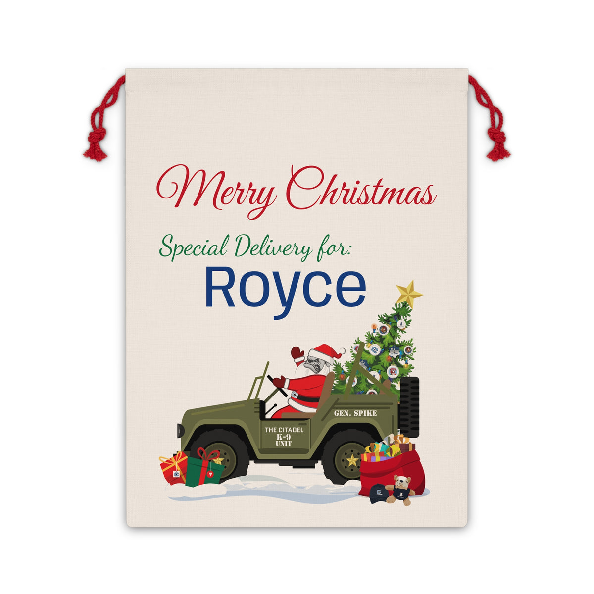 The Citadel, Santa Spike Jeep, Personalized Large Gift Bag