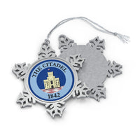 Load image into Gallery viewer, The Citadel, PT Barracks logo, Holiday Christmas Snowflake Pewter Ornament
