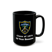 Load image into Gallery viewer, The Citadel, Citadel Shield, Class of 1974 50 Year Reunion, 11/15 Oz Black Mug
