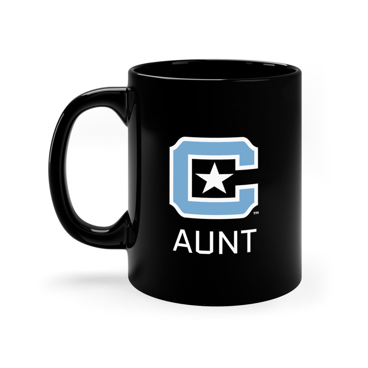 The Citadel Block C Logo, Sports Aunt, Black Mug, 11oz