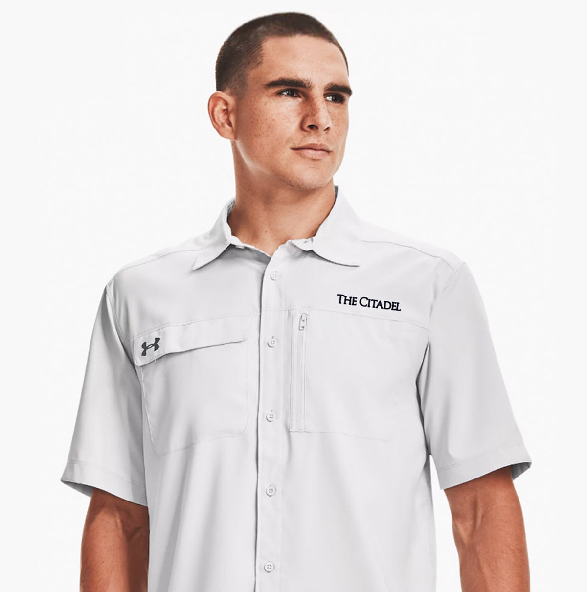 The Citadel Under Armour Men's Motivate Coach Woven Shirt- Halo Gray