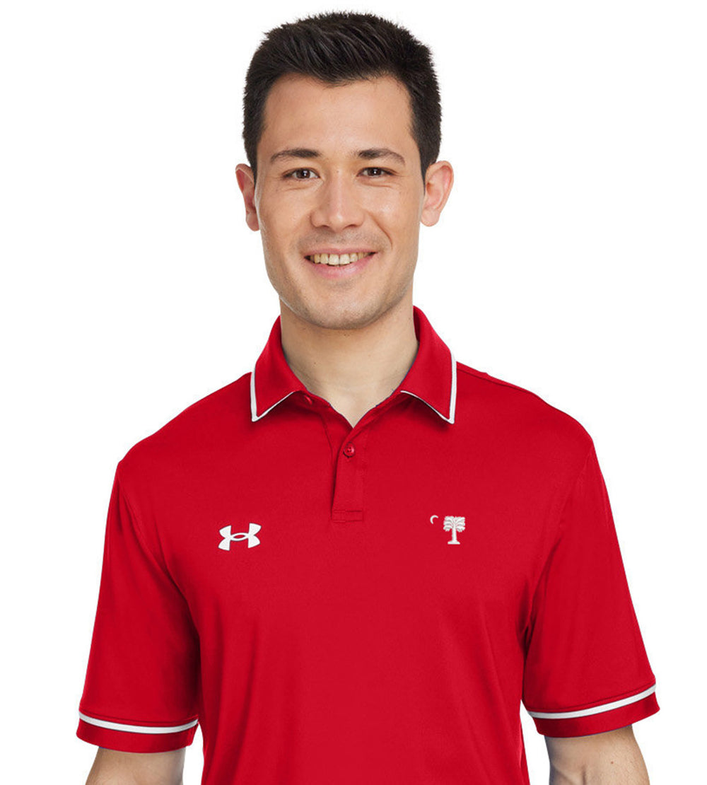 Big Red Palmetto Under Armour Men's Tipped Teams Performance Polo- Red