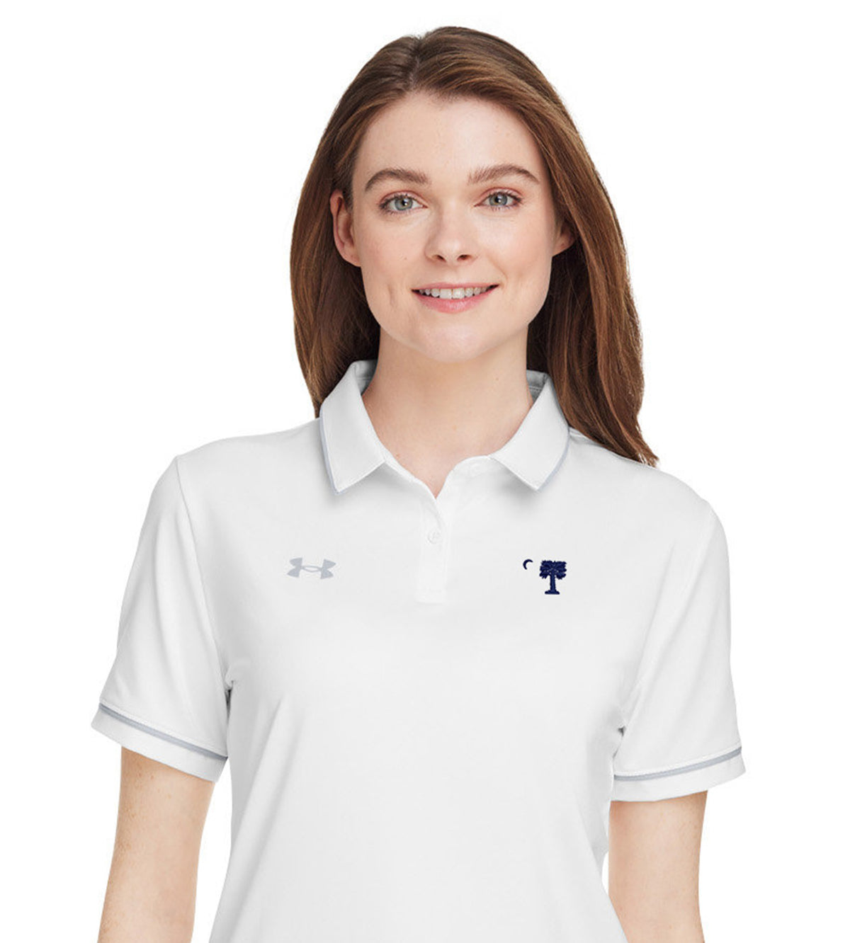 Big Red Palmetto Under Armour Ladies' Tipped Teams Performance Polo- White