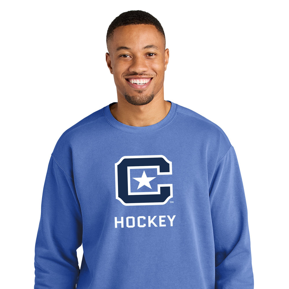The Citadel, Club Sports - Hockey, C Star, Comfort Colors® Ring Spun Crewneck Sweatshirt - Flo Blue