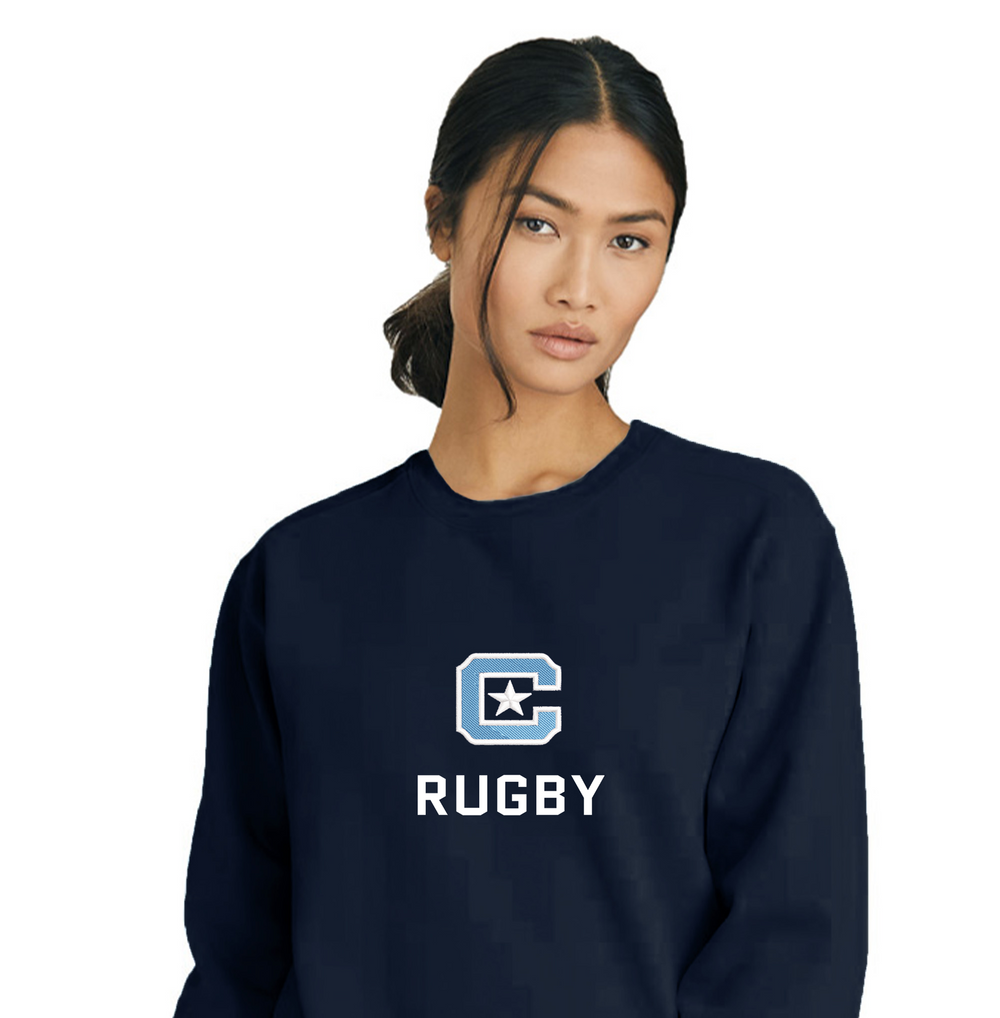 The Citadel Block C, Club Sports - Rugby, Embroidered Unisex Comfort Colors ® Ring Spun Crewneck Sweatshirt - Navy