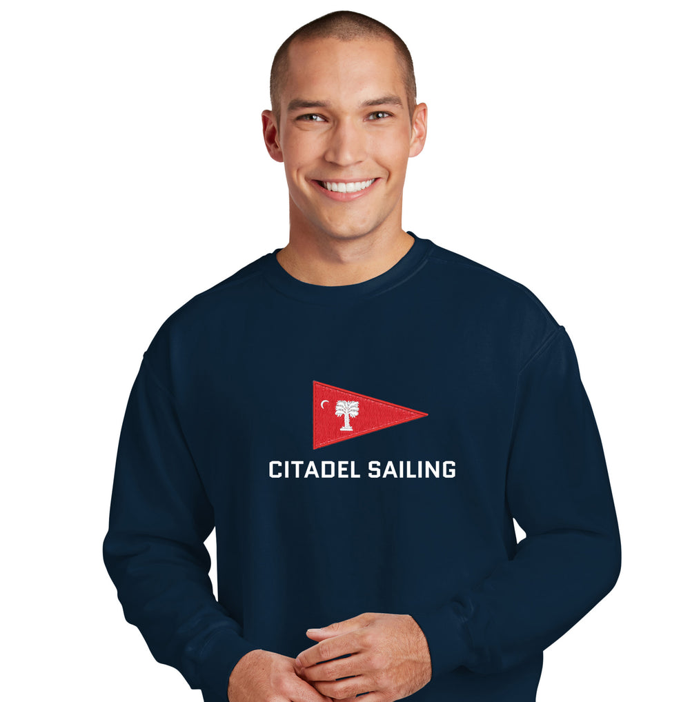 The Citadel, Burgee, Club Sports - Sailing,  Embroidered Comfort Colors ® Ring Spun Crewneck Sweatshirt-Navy