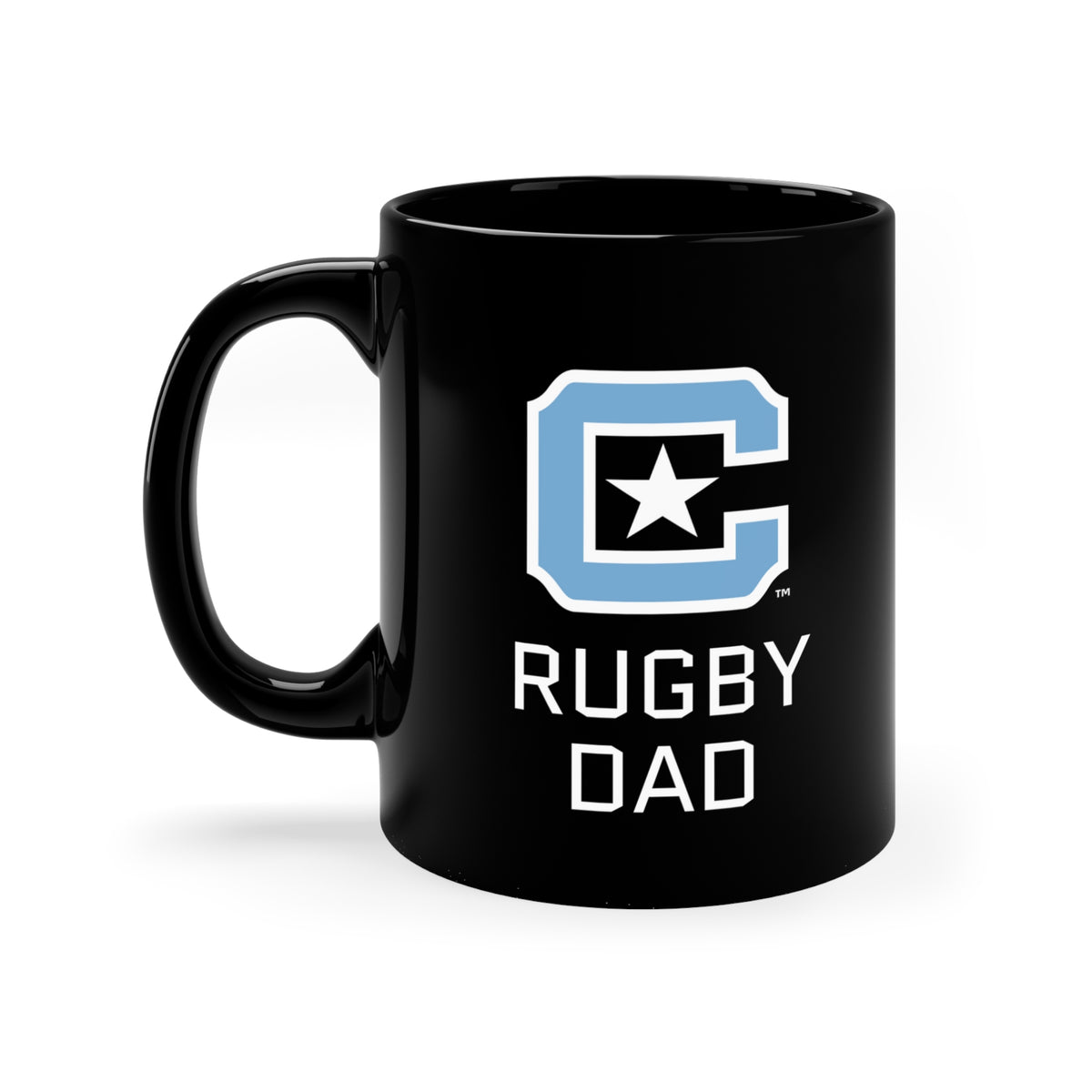 The Citadel Block C Logo, Club Sports Rugby Dad, Black Mug, 11oz