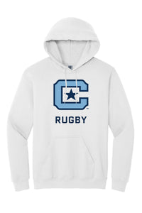 Load image into Gallery viewer, The Citadel Block C Star logo, Club Sports - Unisex Rugby,  Heavy Blend™ Hooded Sweatshirt - White
