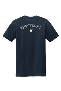 Load image into Gallery viewer, The Citadel, USA Flag, American Apparel® Fine Jersey Unisex T-Shirt Navy
