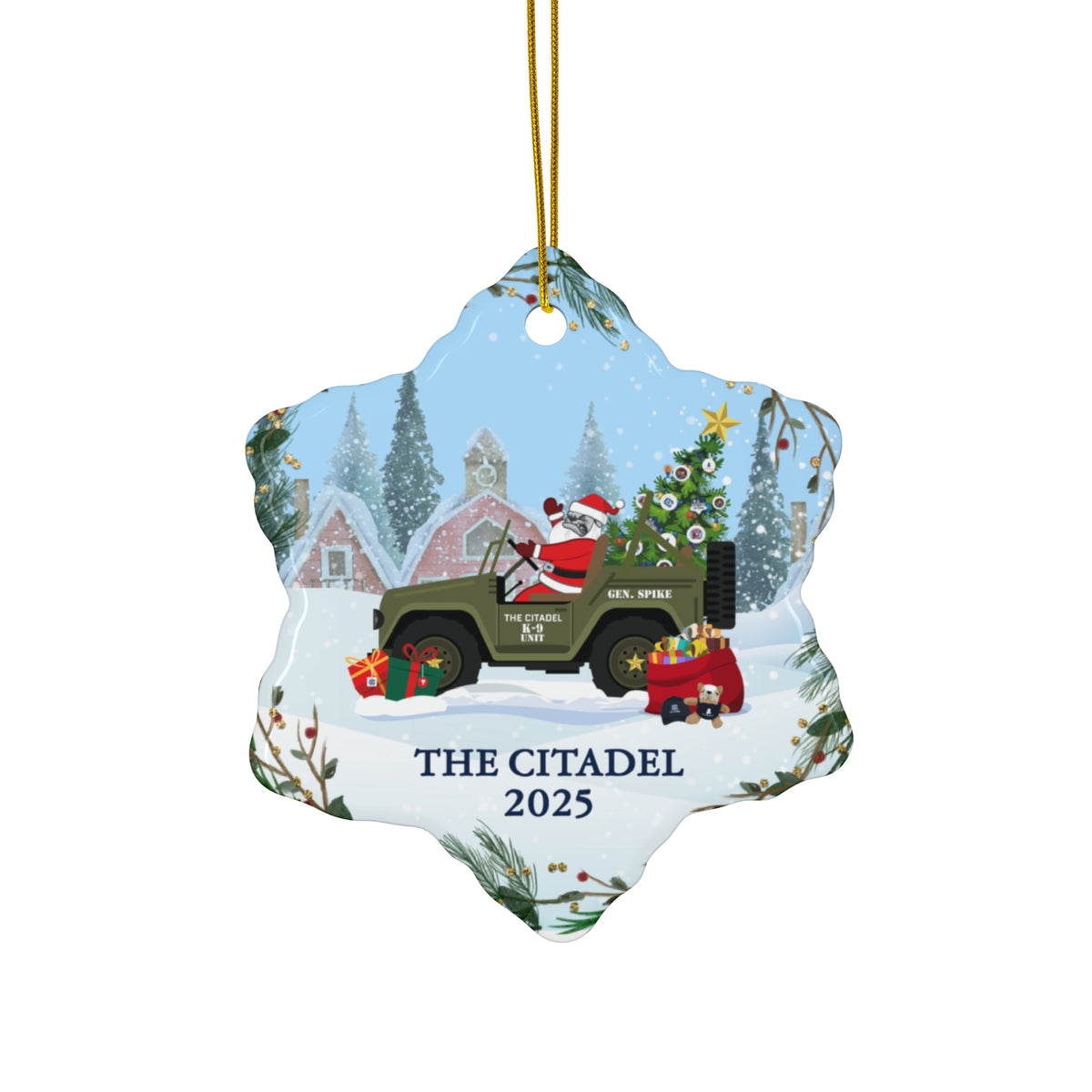 The Citadel, Christmas Jeep Spike, Snowflake Ceramic Ornament