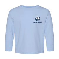 Load image into Gallery viewer, The Citadel Bulldog, Toddler Cotton Jersey Long Sleeve Tee - Light Blue
