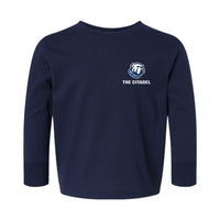 Load image into Gallery viewer, The Citadel Bulldog, Toddler Cotton Jersey Long Sleeve Tee - Navy
