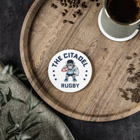 Load image into Gallery viewer, The Citadel, Club Sports - Rugby, Cork Back Coaster - White
