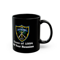Load image into Gallery viewer, The Citadel, Citadel Shield, Class of 1994 30 Year Reunion, 11/15 Oz Black Mug
