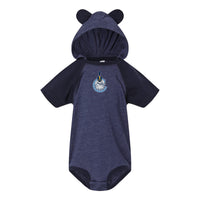 Load image into Gallery viewer, The Citadel, C Spike, Infant Fine Jersey Raglan Bodysuit with Hood &amp; Ears - Navy

