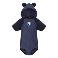 Load image into Gallery viewer, The Citadel, Bulldog, Infant Fine Jersey Raglan Bodysuit with Hood &amp; Ears - Navy
