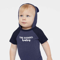 Load image into Gallery viewer, The Citadel Baby, Infant Fine Jersey Raglan Bodysuit with Hood &amp; Ears
