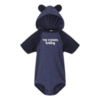 Load image into Gallery viewer, The Citadel Baby, Infant Fine Jersey Raglan Bodysuit with Hood &amp; Ears
